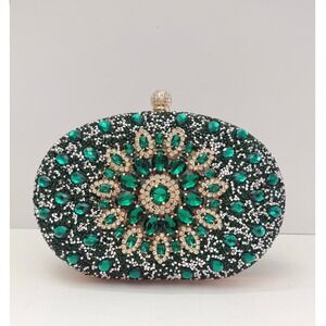 RAMLA Rhinestone Emerald Green Crystal Clutch Evening Bag Bridal Prom Party